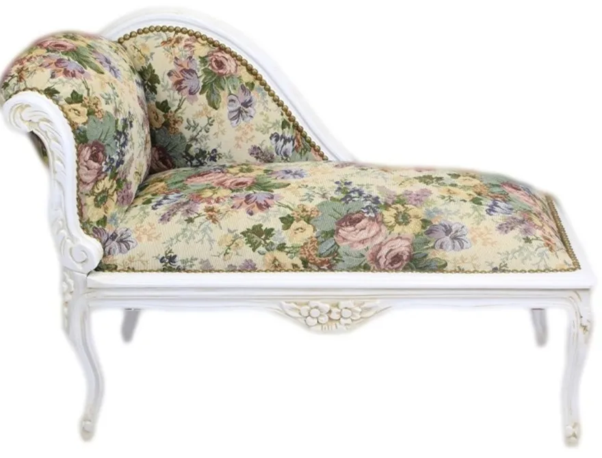 Casa Padrino Barock Kinder Chaiselongue Blumen Muster / Antik Weiss - Recamiere Kindersofa 109 x 49 x 72 cm