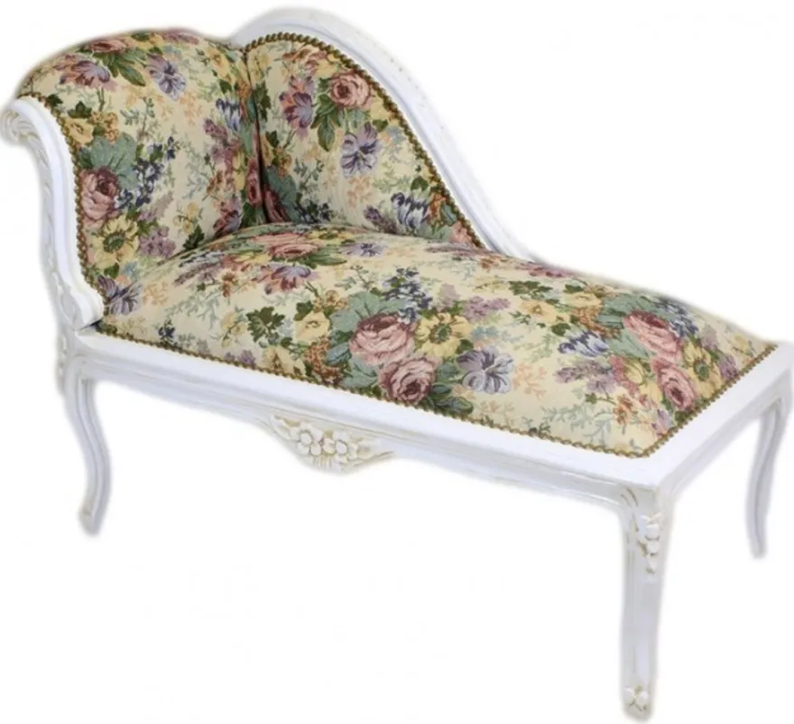 Casa Padrino Barock Kinder Chaiselongue Blumen Muster / Antik Weiss - Recamiere Kindersofa 109 x 49 x 72 cm