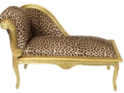 Casa Padrino Barock Kinder Chaiselongue Leopard / Gold - Luxuriöse Recamiere im Antik Stil, 109 x 49 x 72 cm