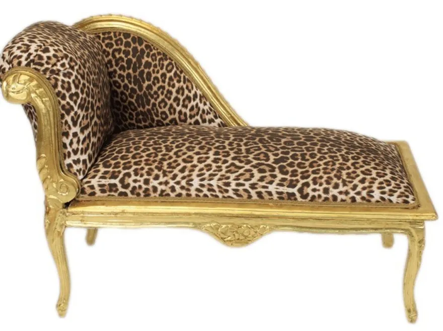 Casa Padrino Barock Kinder Chaiselongue Leopard / Gold - Luxuriöse Recamiere im Antik Stil, 109 x 49 x 72 cm
