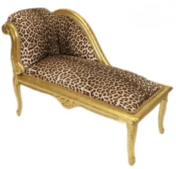 Casa Padrino Barock Kinder Chaiselongue Leopard / Gold - Luxuriöse Recamiere im Antik Stil, 109 x 49 x 72 cm