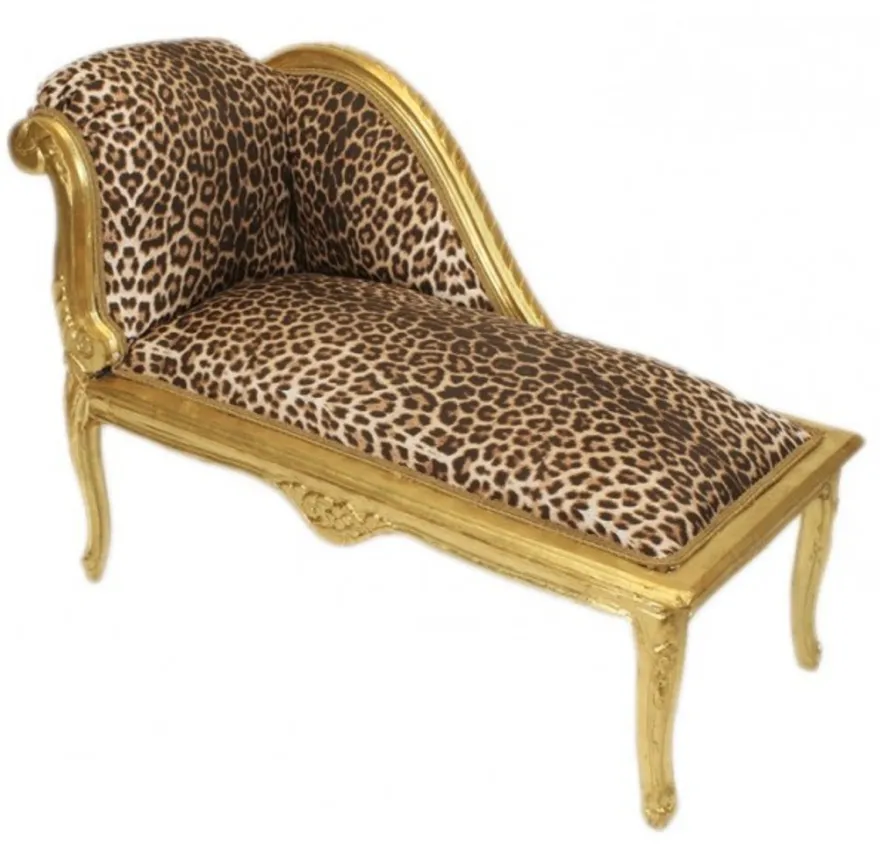 Casa Padrino Barock Kinder Chaiselongue Leopard / Gold - Luxuriöse Recamiere im Antik Stil, 109 x 49 x 72 cm