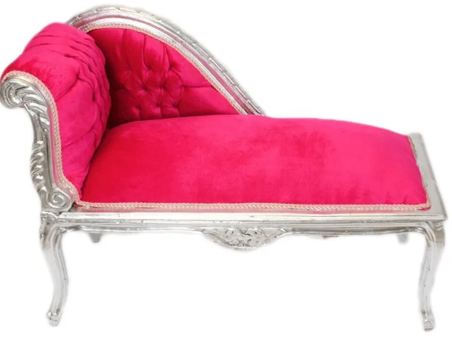 Casa Padrino Barock Kinder Chaiselongue im Antik Stil Pink / Silber, Länge 109 cm - Luxus Kindermöbel