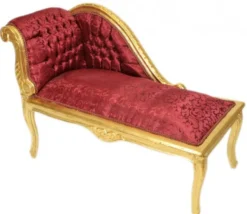 Casa Padrino Barock Kinder Chaiselongue Bordeaux Rot Muster / Gold 109 x 49 x 72 cm - Luxuriöses Antik Stil Möbelstück