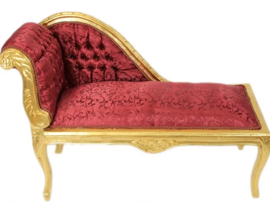 Casa Padrino Barock Kinder Chaiselongue Bordeaux Rot Muster / Gold 109 x 49 x 72 cm - Luxuriöses Antik Stil Möbelstück