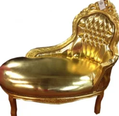 Casa Padrino Barock Kinder Chaiselongue Tron Gold / Gold Lederoptik 101 x 51 x 93 cm
