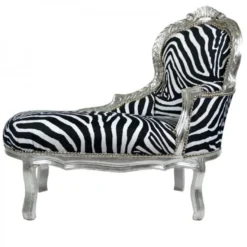 Casa Padrino Barock Kinder Chaiselongue Zebra / Silber - Luxus Kindermöbel im Antik Stil - 101 x 51 x 93 cm