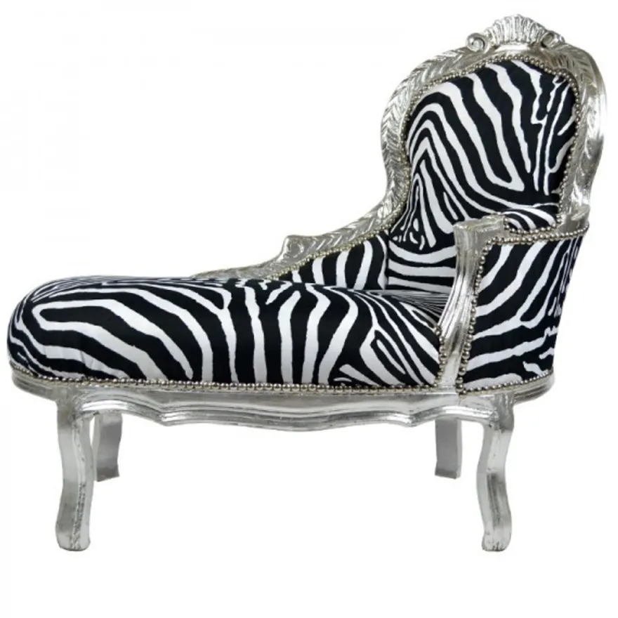 Casa Padrino Barock Kinder Chaiselongue Zebra / Silber - Luxus Kindermöbel im Antik Stil - 101 x 51 x 93 cm