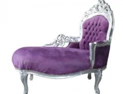 Casa Padrino Barock Kinder Chaiselongue im Antik Stil Lila/Silber 101 x 51 x 93 cm
