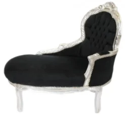 Casa Padrino Barock Kinder Chaiselongue - Handgefertigte Luxus-Sitzbank im Barockstil - Schwarz / Silber - 101 x 51 x 93 cm