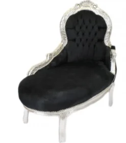 Casa Padrino Barock Kinder Chaiselongue - Handgefertigte Luxus-Sitzbank im Barockstil - Schwarz / Silber - 101 x 51 x 93 cm