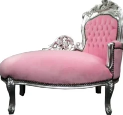 Casa Padrino Barock Kinder Chaiselongue Rosa/Silber Mod 2 - Luxuriöse Recamiere aus Massivholz, 101 x 51 x 93 cm