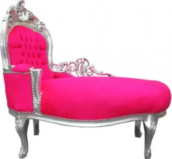 Casa Padrino Barock Kinder Chaiselongue in Pink und Silber, prunkvolles Kindermöbel im Antik Stil, 101 x 51 x 93 cm