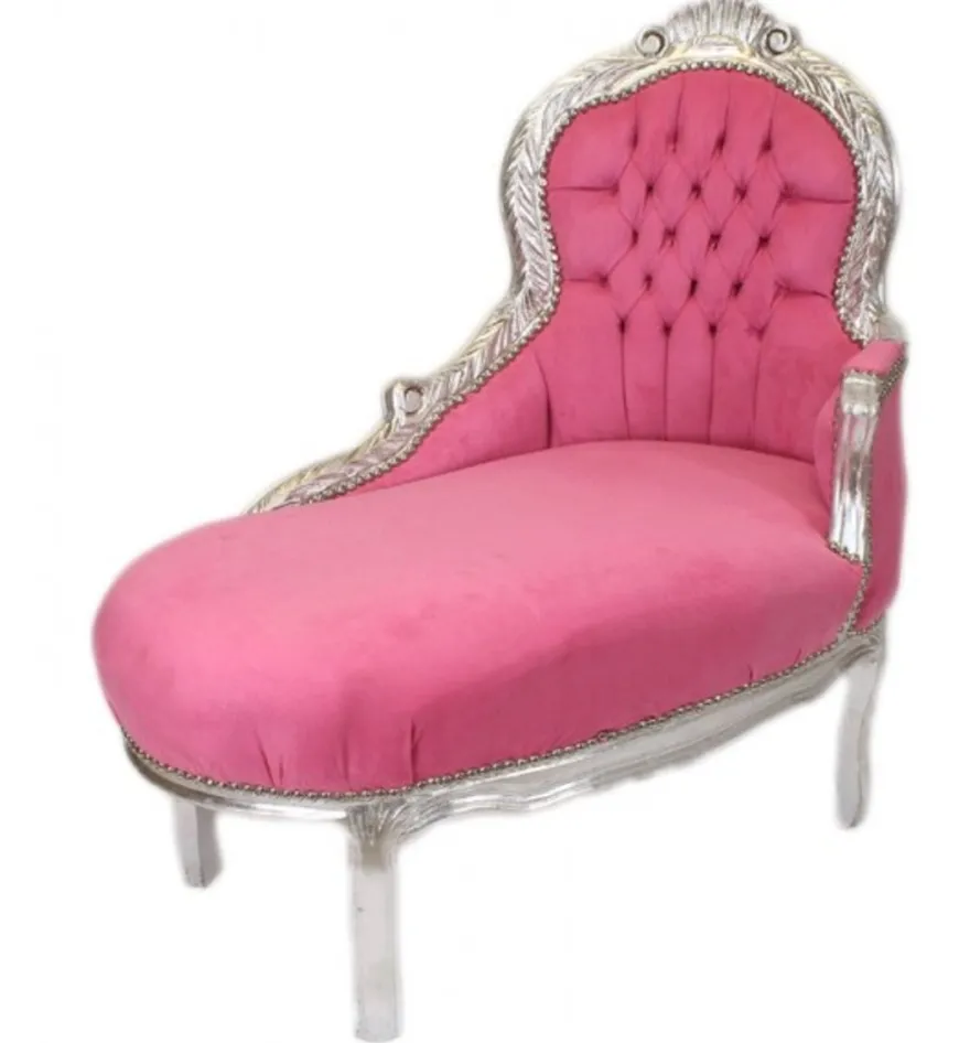 Casa Padrino Barock Kinder Chaiselongue Rosa / Silber - 101 x 51 x H. 93 cm - Handgefertigtes Luxusmöbel