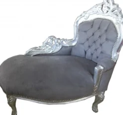 Casa Padrino Barock Kinder Chaiselongue Grau / Silber, Höhe 93 cm, Breite 101 cm, Tiefe 51 cm