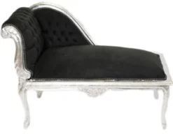 Casa Padrino Barock Kinder Chaiselongue Schwarz / Silber Mod2 - Luxus Kinderzimmer Möbel