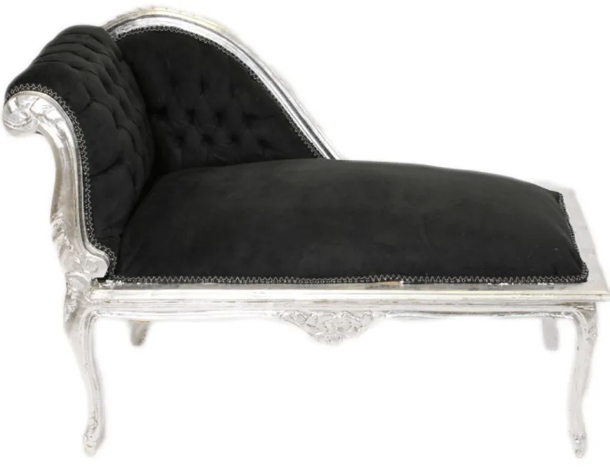 Casa Padrino Barock Kinder Chaiselongue Schwarz / Silber Mod2 - Luxus Kinderzimmer Möbel