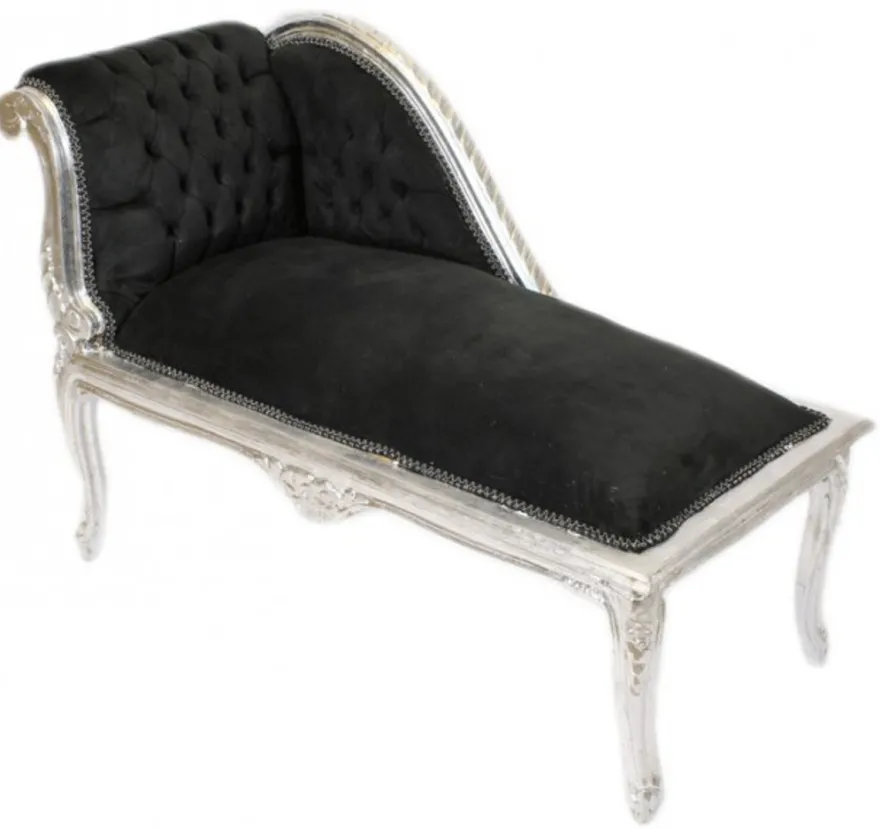 Casa Padrino Barock Kinder Chaiselongue Schwarz / Silber Mod2 - Luxus Kinderzimmer Möbel