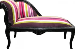 Casa Padrino Barock Kinder Chaiselongue Bunte Streifen / Schwarz - Tron Barock Möbel, 109 x 49 x 72 cm