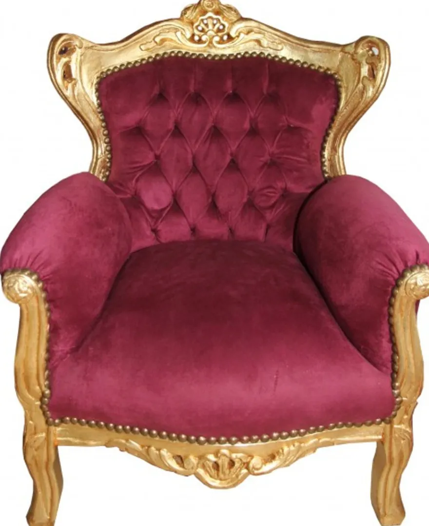 Casa Padrino Barock Kinder Sessel Bordeaux / Gold - Barock Möbel