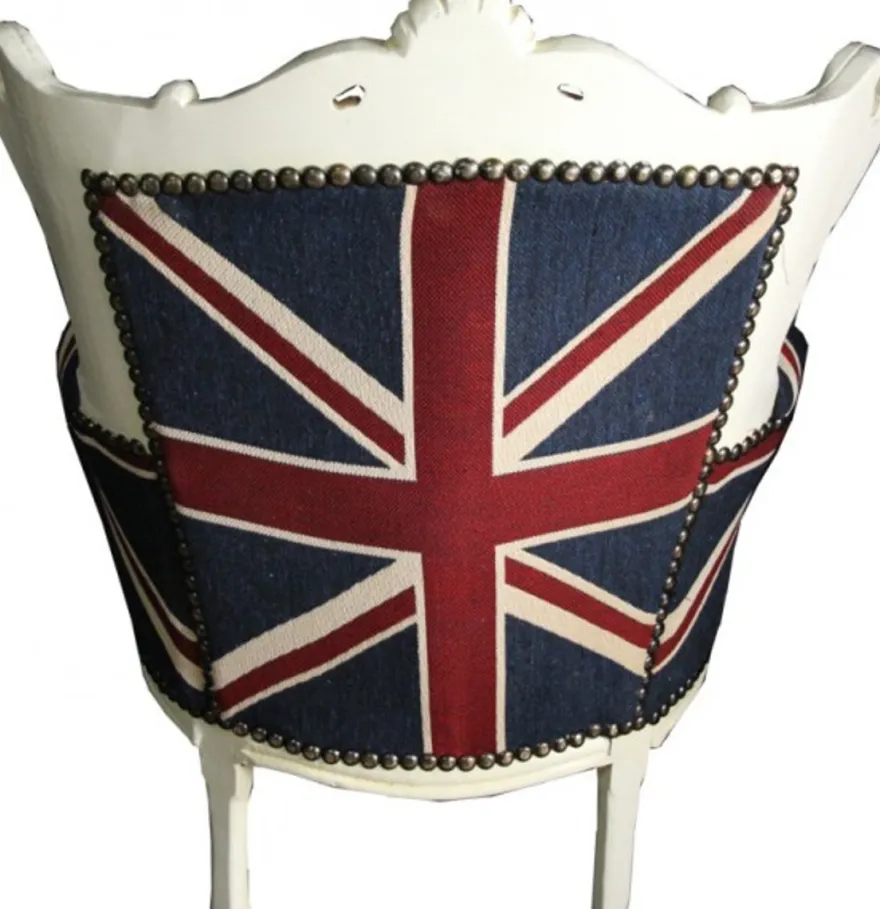 Casa Padrino Barock Kinder Sessel Union Jack / Creme - Massivholz Thron im englischen Design - 84 x 58 x 36 cm