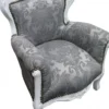 Casa Padrino Barock Kinder Sessel in Grau mit Barock Muster und Weiss - 84 cm x 58 cm