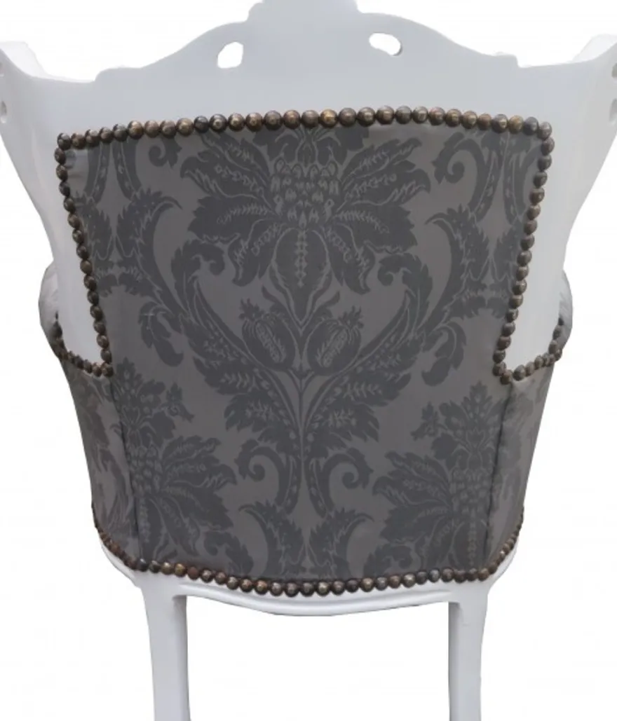 Casa Padrino Barock Kinder Sessel in Grau mit Barock Muster und Weiss - 84 cm x 58 cm