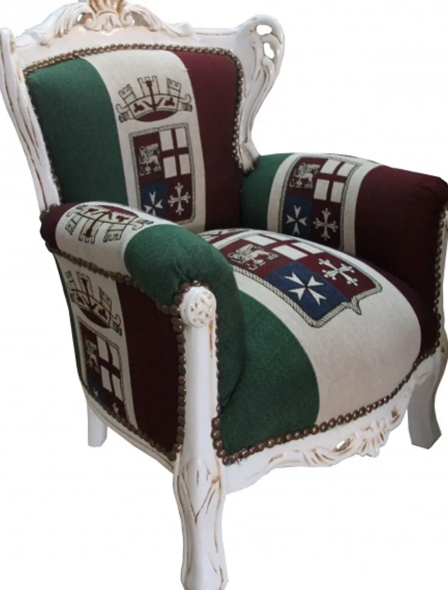 Casa Padrino Barock Kinder Sessel Italien Design Creme - Handgefertigter Thron aus Massivholz, Höhe 84 cm