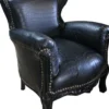 Casa Padrino Barock Kinder Sessel Thron im Barockstil Schwarz Croco Lederoptik 58 x 84 cm