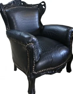 Casa Padrino Barock Kinder Sessel Thron im Barockstil Schwarz Croco Lederoptik 58 x 84 cm
