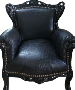 Casa Padrino Barock Kinder Sessel Thron im Barockstil Schwarz Croco Lederoptik 58 x 84 cm