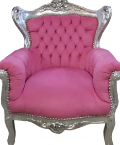 Casa Padrino Barock Kinder Sessel im Antik Stil Rosa / Silber - 84 cm x 58 cm