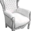 Casa Padrino Barock Kinder Sessel Thron in Weiß und Silber - 84 x 58 cm - Luxus Kindersessel in Handarbeit