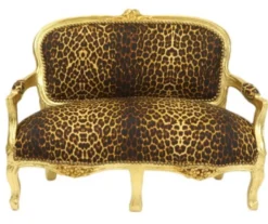 Casa Padrino Barock Kinder Sitzbank im Leopardenmuster und Gold - Luxuriöses Kinder Sofa im Antik Stil - 90 x 38 x 67 cm