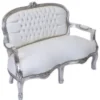 Casa Padrino Barock Kinder Sitzbank Weiß Lederoptik / Silber Antik Stil 90 x 38 x 67 cm