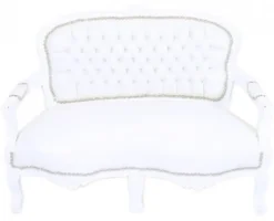 Casa Padrino Barock Kinder Sitzbank Weiß Lederoptik / Weiß Antik Stil, 90 x 38 x 67 cm