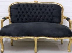 Casa Padrino Barock Kinder Sitzbank Schwarz / Gold 90 x 38 x H. 67 cm - Antik Stil Kindermöbel