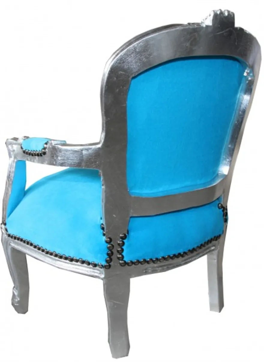 Casa Padrino Barock Kinderstuhl im Antik Stil - Türkis / Silber - Höhe 71 cm - Hochwertiges Kindermöbel
