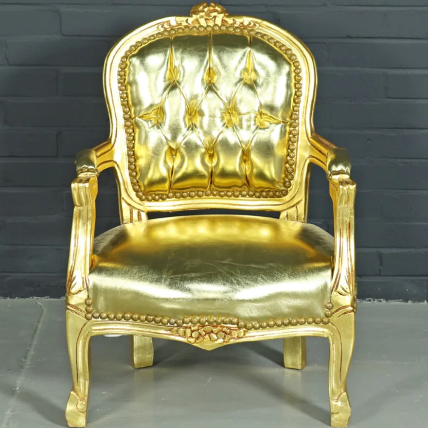 Casa Padrino Barock Kinderstuhl im Antik Stil, Gold Lederoptik, Massivholz, 51 x 71 cm