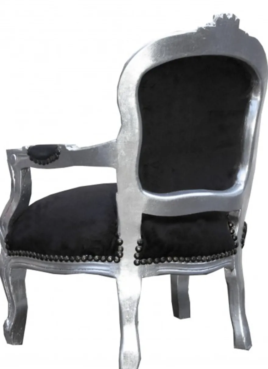 Casa Padrino Barock Kinderstuhl im Antik Stil Schwarz / Silber mit Glitzersteinen, 71 x 51 cm