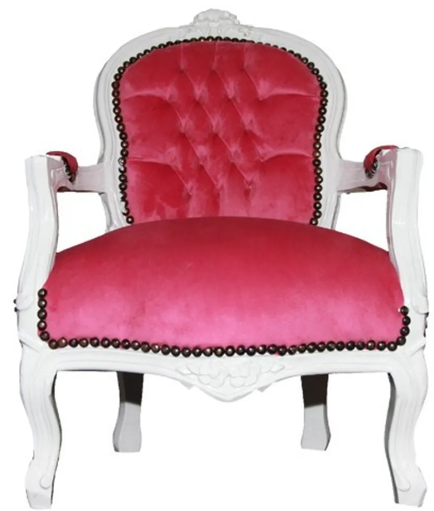 Casa Padrino Barock Kinderstuhl Armlehnstuhl in Rosa und Weiß - 71 x 51 cm - Handgefertigtes Luxusmöbel