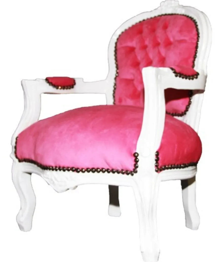 Casa Padrino Barock Kinderstuhl Armlehnstuhl in Rosa und Weiß - 71 x 51 cm - Handgefertigtes Luxusmöbel