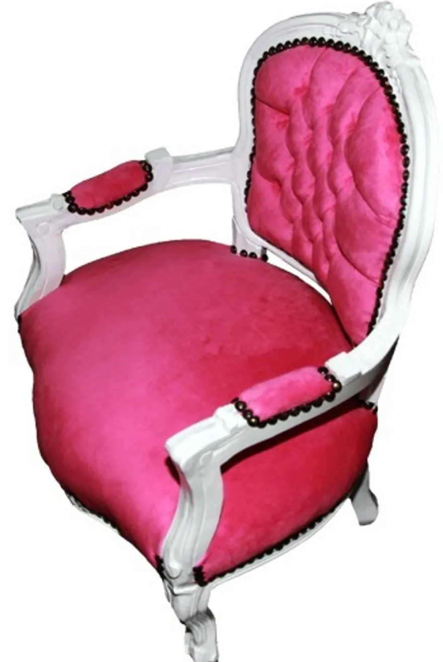 Casa Padrino Barock Kinderstuhl Armlehnstuhl in Rosa und Weiß - 71 x 51 cm - Handgefertigtes Luxusmöbel