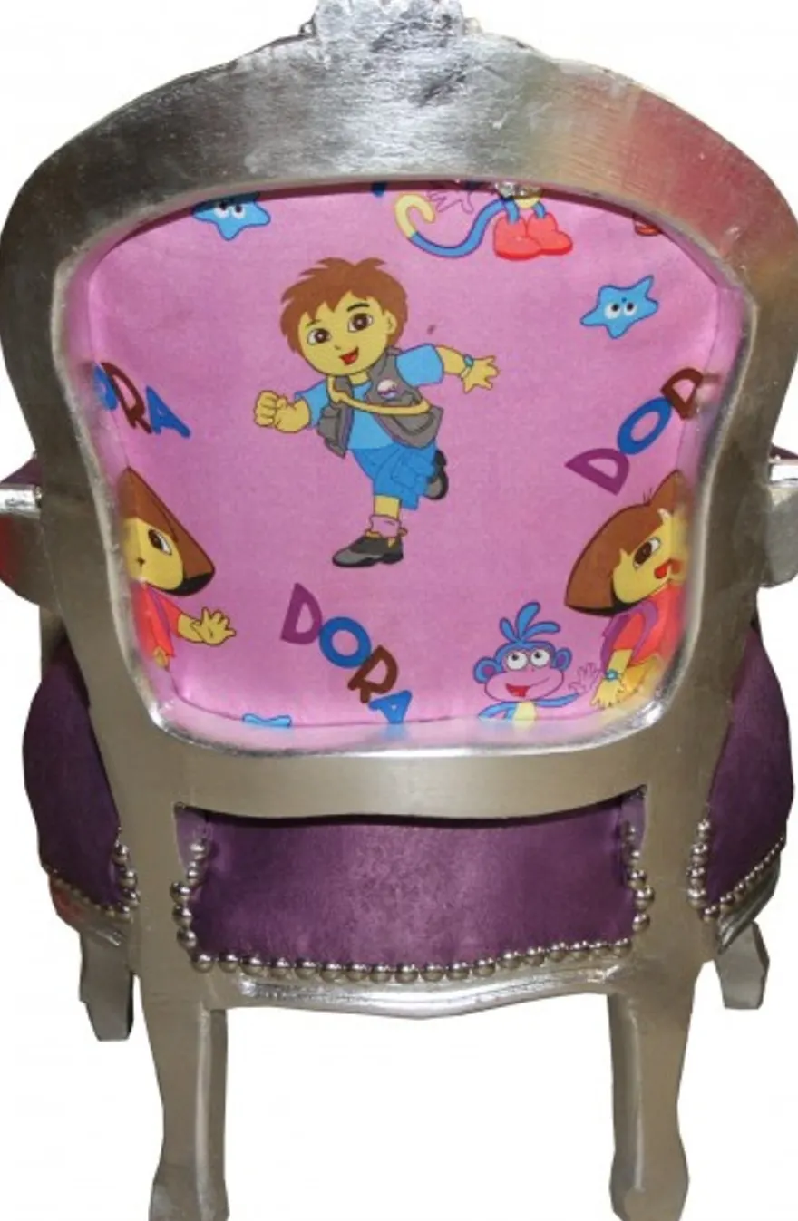 Casa Padrino Barock Kinderstuhl im Antik Stil - Lila / Silber, Höhe 71 cm - Hochwertiges Kindermöbel