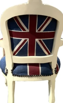 Casa Padrino Barock Kinderstuhl Union Jack/Creme - Massiver Armlehnstuhl im Antik Stil - 71 x 51 cm