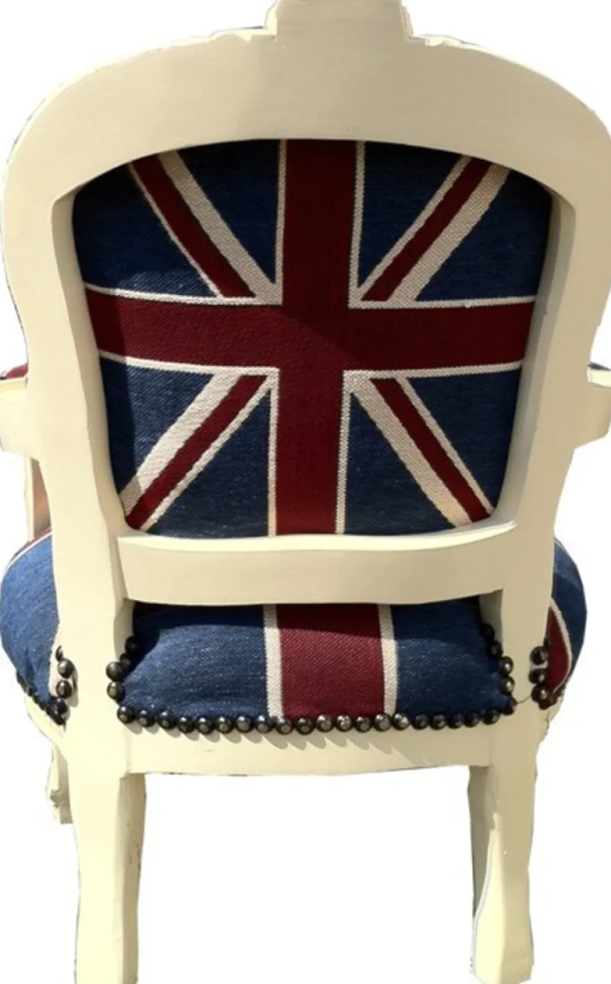 Casa Padrino Barock Kinderstuhl Union Jack/Creme - Massiver Armlehnstuhl im Antik Stil - 71 x 51 cm