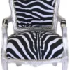 Casa Padrino Barock Kinder Stuhl Zebra / Silber - Armlehnstuhl im Antik Stil - 71 x 51 cm