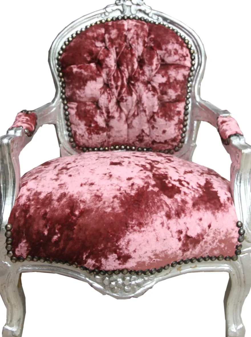 Casa Padrino Barock Kinder Stuhl Velour Altrosa / Silber - Kindermöbel