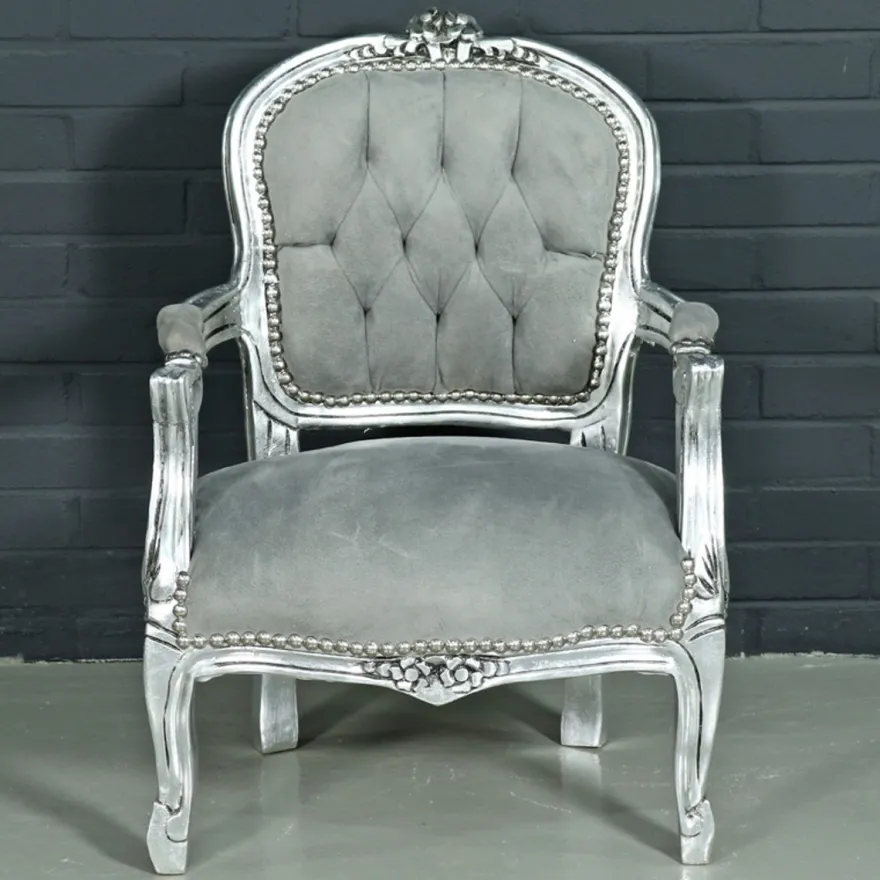 Casa Padrino Barock Kinderstuhl im Antik Stil - Hellgrau / Silber - 51 x 71 x 34 cm