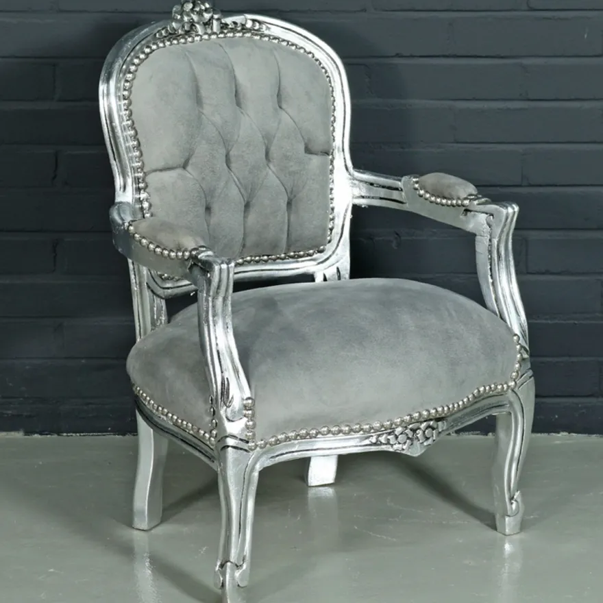 Casa Padrino Barock Kinderstuhl im Antik Stil - Hellgrau / Silber - 51 x 71 x 34 cm